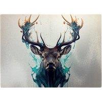 Warren Reed - Designer Stag Face Splashart Glass Chopping Board in White
