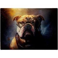 Warren Reed - Designer Bulldog With Glasses Splashart Golden Glass Chopping Board in Brown