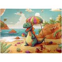Warren Reed - Designer Dragon On A Beach Holiday Glass Chopping Board in Yellow