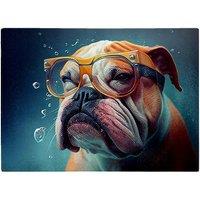 Warren Reed - Designer Bulldog With Glasses Splashart Glass Chopping Board in Brown