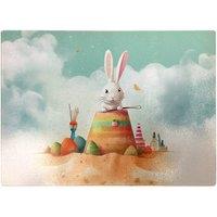 Warren Reed - Designer White Rabbit On A Beach Holiday Glass Chopping Board in Yellow