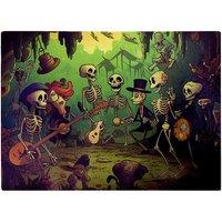Warren Reed - Designer Cartoonish Skeletons Having A Party Glass Chopping Board in Blue