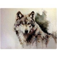 Warren Reed - Designer Loyal Wolf Watercolour Glass Chopping Board in Brown
