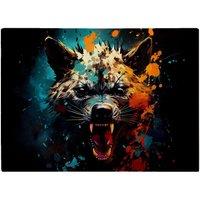 Warren Reed - Designer Splashart Angry Hyena Face Glass Chopping Board in Blue