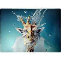Warren Reed - Designer Giraffe With Glasses Splashart Glass Chopping Board in Blue