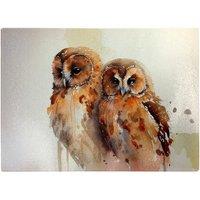 Warren Reed - Designer Loving Tawny Owls Watercolour Glass Chopping Board in Brown