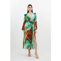 Abstract Printed Soft Pleated Woven Maxi Dress