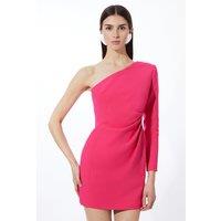 Petite Compact Stretch One Shoulder Pleated Waist Mini Dress