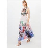 Guipure Lace Pleat Border Print Woven Maxi Dress