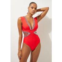 Bandage Embellished Trim Cut Out Swimsuit