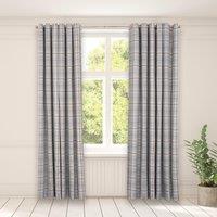 OHS Pair Of Woven Check Eyelet Curtains Textured in Grey | Size: 168 cm width x 183 cm drop