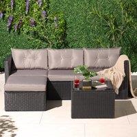 VonHaus Antigua Rattan Outdoor Corner Chaise Sofa & Table in Black
