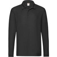Fruit of the Loom Men's Premium Pique Long-Sleeved Polo Shirt in Black | Size: Large