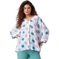 Roman Women's Polka Dot Print Pleat Front Top in Green | Size: 12