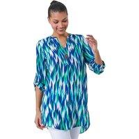 Roman Women's Abstract Longline Button Detail Tunic Top in Blue | Size: 10