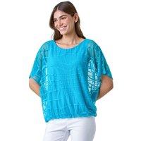 Roman Women's Abstract Check Print Chiffon Blouson Top in Turquoise | Size: 12
