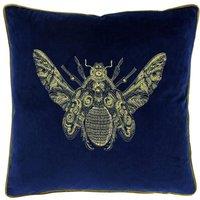 Paoletti Cerana Embroidered Bee Velvet Cushion in Royal | Size: 50 cm x 50 cm