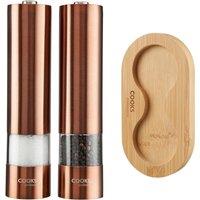 Cooks Professional Electric Salt & Pepper Mill Automatic Grinder with Bamboo Base in Copper