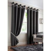 Luxury Living Palace Diamante Ring Top Blackout Curtains in Charcoal | Size: 117 cm width x 137 cm drop