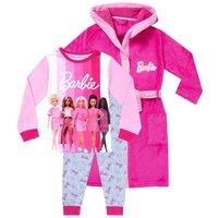 Barbie Girl's Dressing Gown & Pyjamas Set in Pink | Size: 9-10 Years