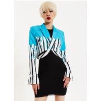 House of Holland Women's Stripe Monochrome Blue Splash Crop Blazer With Belt | Size: 12