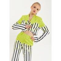 House of Holland Women's Stripe Monochrome Acid Green Splash Crop Blazer With Belt | Size: 10