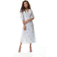 Liquorish Women's Blue Floral & Polka Dot Print Midi Wrap Dress in White | Size: 10