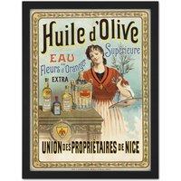 Artery8 Wall Art Print Champenois Superior Olive Oil Vintage French Advert Large Framed Wall Dcor Art in Light Oak | Size: W18 x H24