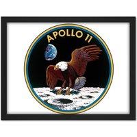 Artery8 Wall Art Print Space NASA Apollo 11 Mission Emblem Badge Patch Large Framed Wall Dcor Art in Light Oak | Size: W18 x H24
