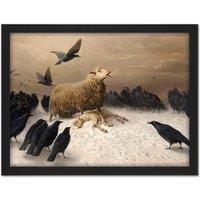 Artery8 Wall Art Print Schenck Anguish Sheep Ewe Crows Carrion Painting Large Framed Wall Dcor Art in Black | Size: W18 x H24