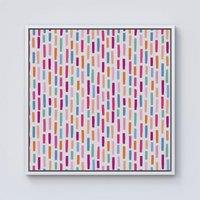Warren Reed - Designer Vertical Abstract Brush Pattern Framed Canvas in Off-White | Size: W16 x H16