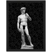 Artery8 Wall Art Print Statue of David by Michelangelo Classic with Abstract Art Black Large Framed Wall Dcor Art in Light Oak | Size: W18 x H24