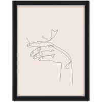 Artery8 Wall Art Print Line Drawing Hand Thinking Minimalist Large Framed Wall Dcor Art in Light Oak | Size: W18 x H24