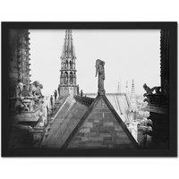 Artery8 Wall Art Print Vintage Photo Notre Dame Paris France Gargoyle Spire Roof Large Framed Wall Dcor Art in White | Size: W18 x H24