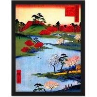 Artery8 Wall Art Print Painting Japan Woodblock Colourful Trees River Art Large Framed Wall Dcor Art in White | Size: W18 x H24