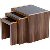 Orsina Wooden Nest of 3 Tables, High Gloss Black Finish Nesting Table, Long Lasting Console Tables for Living Room in Brown