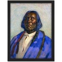 Artery8 Wall Art Print Sharp Red Cloud Native American Sioux Painting Large Framed Wall Dcor Art in Light Oak | Size: W18 x H24