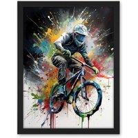 Artery8 Wall Art Print Mountain Biking Extreme Sport Paint Splat Portrait Large Framed Wall Dcor Art in Light Oak | Size: W18 x H24