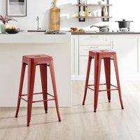 FurnitureboxUK Set of 2 Colton 'Tolix' Style Metal Stackable Retro Industrial Bar Stools in Red