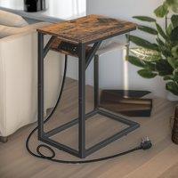 Rafaelo Mobilia C Shaped Table With USB Ports & Power Outlets in Brown