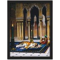 Artery8 Wall Art Print Gerome Grief Of The Pasha Mourning Tiger Painting Large Framed Wall Dcor Art in Light Oak | Size: W18 x H24