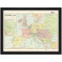 Artery8 Wall Art Print Peltier 1914 Political Map Europe French Language Large Framed Wall Dcor Art in Light Oak | Size: W18 x H24