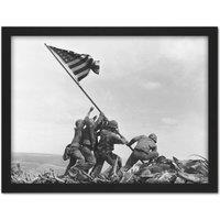 Artery8 Wall Art Print Rosenthal Raising Flag Iwo Jima Iconic WWII Photo Large Framed Wall Dcor Art in Light Oak | Size: W18 x H24