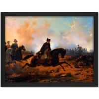 Artery8 Wall Art Print Bellange Napoleon Charging Battle Waterloo Painting Large Framed Wall Dcor Art in Light Oak | Size: W18 x H24