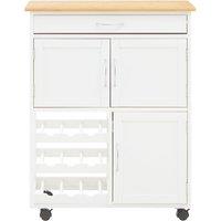Orsina Durable White & Bamboo Top Kitchen Trolley, Multi Purpose Kitchen Storage, Double Door Serving Trolley