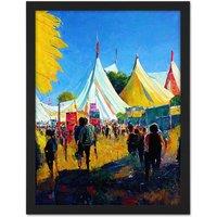Artery8 Wall Art Print Glastonbury Music Festival 1987 Morning Oil Painting Large Framed Wall Dcor Art in Light Oak | Size: W18 x H24