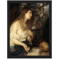 Artery8 Wall Art Print Cerezo Penitent Mary Magdalene With Skull Large Framed Wall Dcor Art in Light Oak | Size: W18 x H24