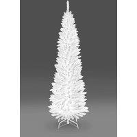 Shatchi Artificial Flocked Slim Christmas White Pencil Tree Home Decorations with Pointed Tips & Metal Stand | Size: 8ft