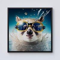 Warren Reed - Designer Dormouse With Glasses Splashart Framed Canvas in Black | Size: w40 inch x h40 inch