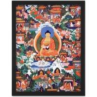 Artery8 Wall Art Print Shakyamuni Buddha Avadana Legend Painting Royal Historic Large Framed Wall Dcor Art in Light Oak | Size: W18 x H24